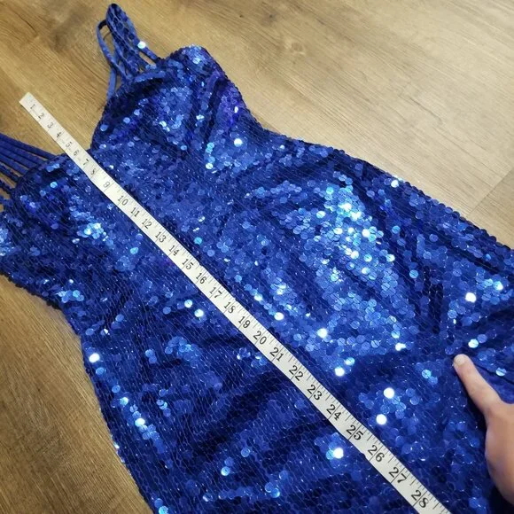 Sz 4 (fits modern size) Early 90s Vintage Niteline Royal Blue Sequin Gown Dress - Picture 12 of 12